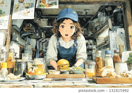 美優系列：女員工在廚房做飯 132815992