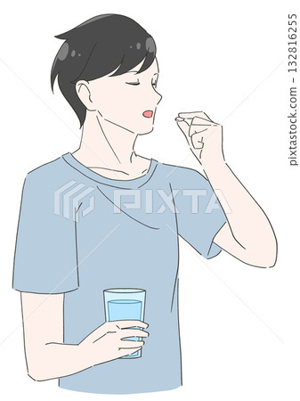 Illustration of a man drinking supplements Illustration of a man drinking supplements 132816255