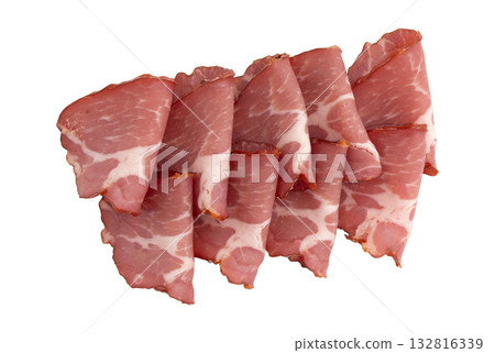 slices of pork neck cured isolated slices of pork neck cured isolated 132816339