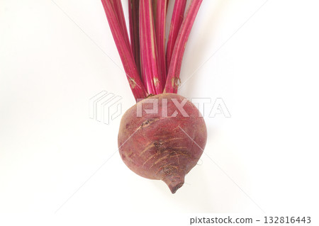 Red beet root with leaves isolated on white background. Healthy food concept. Red beet root with leaves isolated on white background. Healthy food concept. 132816443