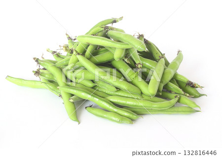 Broad beans pods isolated on white background 132816446