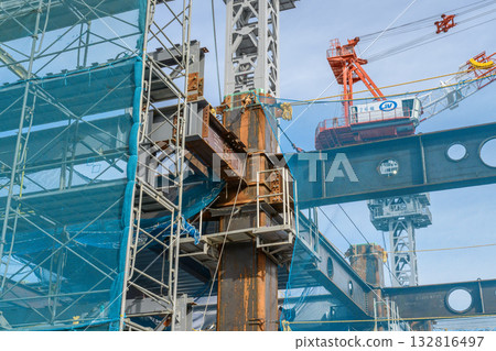 Construction site and steel frame erection work Construction site and steel frame erection work 132816497