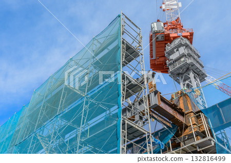 Construction site and steel frame erection work 132816499