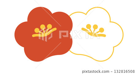 簡約可愛的紅白梅花插畫素材 132816508