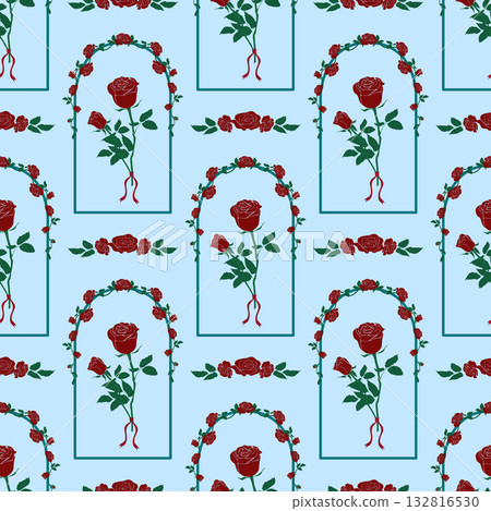 Romantic Red Rose Arch Seamless Pattern 132816530