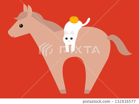 Horse and white cat in the year of the horse 132816577