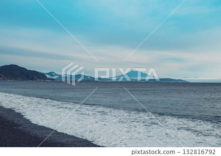 Mount Fuji seen from Yaizu City across the sea, 132816792