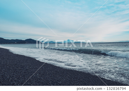Mount Fuji seen from Yaizu City across the sea, Mount Fuji seen from Yaizu City across the sea, 132816794