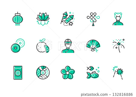 Chinese New Year - set of line design style icons Chinese New Year - set of line design style icons 132816886