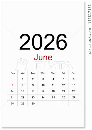 Calendar June 2026 flat style isolated on white background, Save clipping path. 132817181