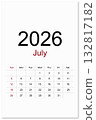 Calendar July 2026 flat style isolated on white background, Save clipping path. 132817182