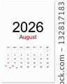Calendar August 2026 flat style isolated on white background, Save clipping path. 132817183