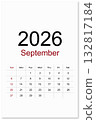 Calendar September 2026 flat style isolated on white background, Save clipping path. 132817184