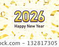 celebration happy new year 2026 with ribbon and confetti golden color on yellow background celebration party theme poster vector illustration 132817305