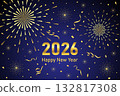 celebration happy new year 2026 with with golden firework and confetti element on blue background party theme poster vector illustration 132817308