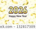 celebration happy new year 2026 with ribbon gold color on yellow background celebration party theme poster vector illustration 132817309