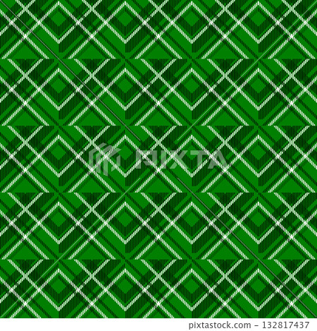 Green rhombus and stripe geometric check pattern background 132817437