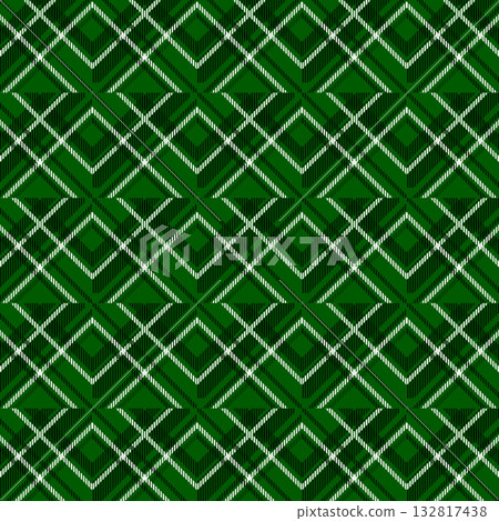 Green rhombus and stripe geometric check pattern background 132817438