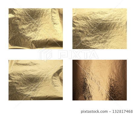Golden textured background. Crumpled metallic foil with glossy reflection, gradient shine and 132817468