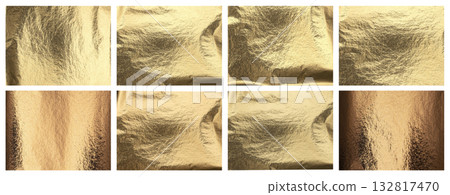 Golden textured background. Shiny metallic foil with bright glow, glossy reflection, elegant 132817470