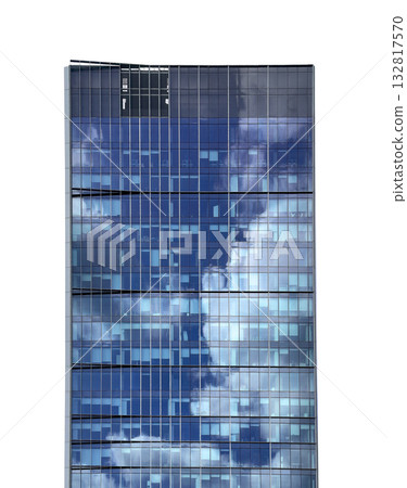Skyscraper building exterior facade. Modern glass tower with reflective surface representing urban 132817570