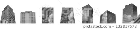 Skyscraper glass office building. Tall gray tower with concrete facade, modern windows and Skyscraper glass office building. Tall gray tower with concrete facade, modern windows and 132817578