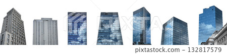Skyscraper glass office building. Tall modern tower with blue reflective windows, concrete facade Skyscraper glass office building. Tall modern tower with blue reflective windows, concrete facade 132817579