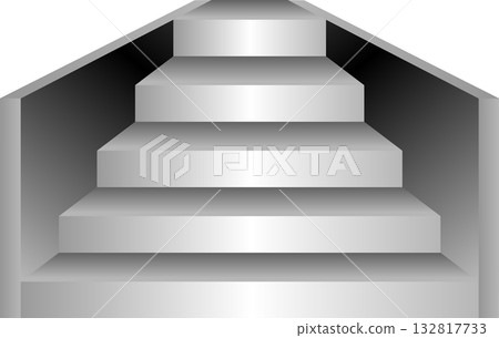 A simple, three-dimensional illustration of an upward staircase seen from the front 132817733
