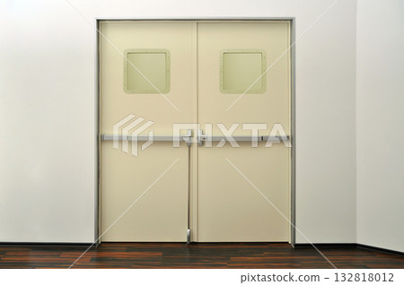 Emergency exit door. Push bar and rail for panic exit Emergency exit door. Push bar and rail for panic exit 132818012