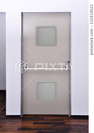 Emergency exit door. Push bar and rail for panic exit Emergency exit door. Push bar and rail for panic exit 132818022