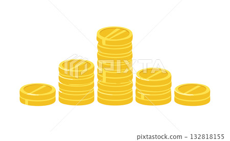 Golden coin stacks representing wealth money finance and business success in a simple design. 132818155