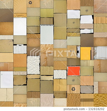 Brown beige and white colored corrugated cardboard paper pieces detail and texture 132818202