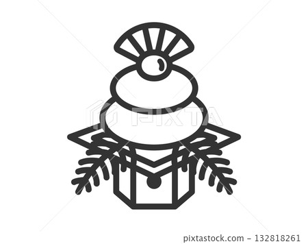 Illustration of Kagami mochi icon (line drawing) 132818261