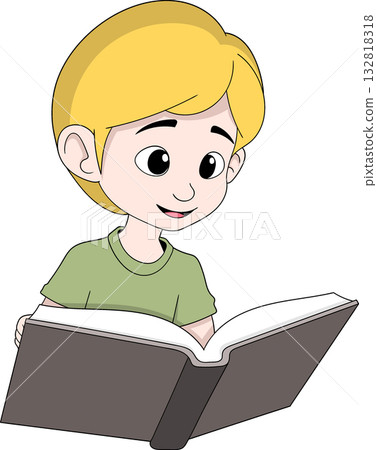 Boy Reading Open Book for Exam Preparation Education Vector Illustration 132818318