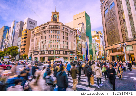 Tokyo cityscape, Japan, November 4th. Ginza, Tokyo. View of Seiko House Ginza and other buildings. 132818471
