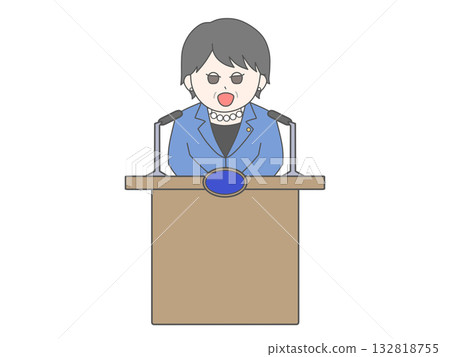 圖:一位女政治家正在召開記者會(面帶微笑) 圖:一位女政治家正在召開記者會(面帶微笑) 132818755