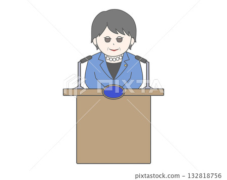 圖:一位女政治家正在召開記者會(面帶微笑) 圖:一位女政治家正在召開記者會(面帶微笑) 132818756