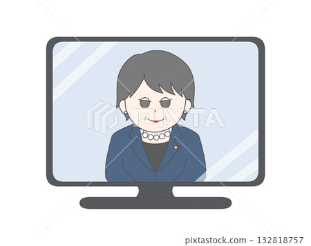 電視螢幕上顯示一位微笑的女政治家的插圖 電視螢幕上顯示一位微笑的女政治家的插圖 132818757