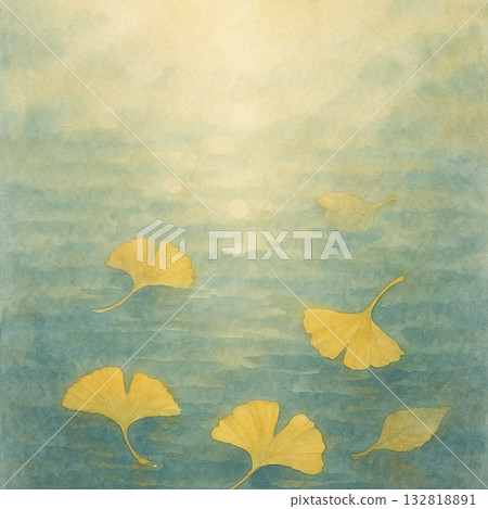 Ginkgo series: Composition of ginkgo leaves and reflections floating on the water surface 132818891