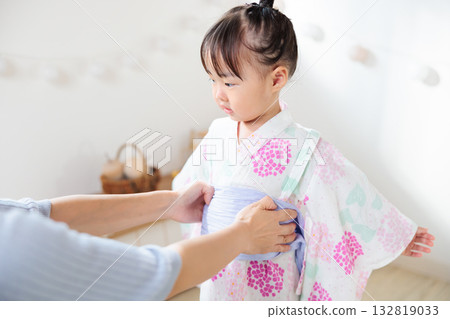 A 2-year-old girl wearing a yukata. Children's yukata dressing 132819033
