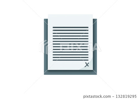 An illustrated document with horizontal lines, showcasing written content, features a small cross symbol indicating a possible action or state. An illustrated document with horizontal lines, showcasing written content, features a small cross symbol indicating a possible action or state. 132819295