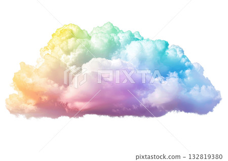 A colorful cloud with soft, fluffy textures and a gradient of pastel shades. 132819380