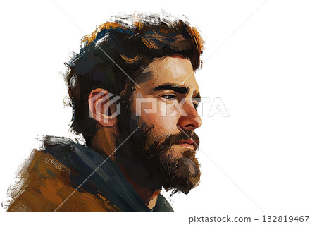 A thoughtful man with a full beard and tousled hair gazes off to the side, exuding a sense of contemplation and rugged charm. A thoughtful man with a full beard and tousled hair gazes off to the side, exuding a sense of contemplation and rugged charm. 132819467