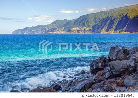Stone stairs and ocean view at Jardim do Mar Madeira 132819645