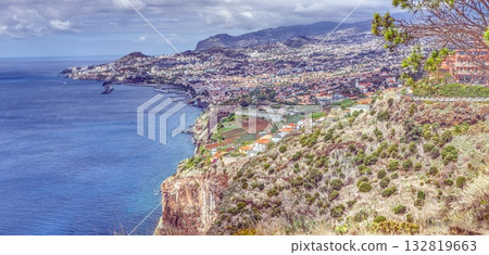 Coastal cityscape of Funchal on Madeira island Portugal 132819663