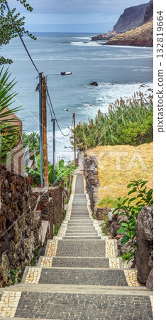 Green coast and blue ocean near Seixal Madeira Green coast and blue ocean near Seixal Madeira 132819664