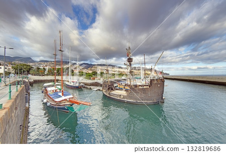 Harbor and coastal cliffs of Porto Moniz Madeira Harbor and coastal cliffs of Porto Moniz Madeira 132819686