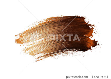 A golden-brown paint stroke, showcasing rich texture and depth, appears vivid against a dark surface. A golden-brown paint stroke, showcasing rich texture and depth, appears vivid against a dark surface. 132819981
