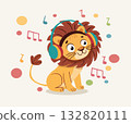 Adorable Cute Lion is wearing a headphone and listening to music 132820111