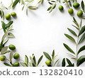 A photo taken from above from the branches of an olive tree, a copy space, taken from above on a white background. 132820410